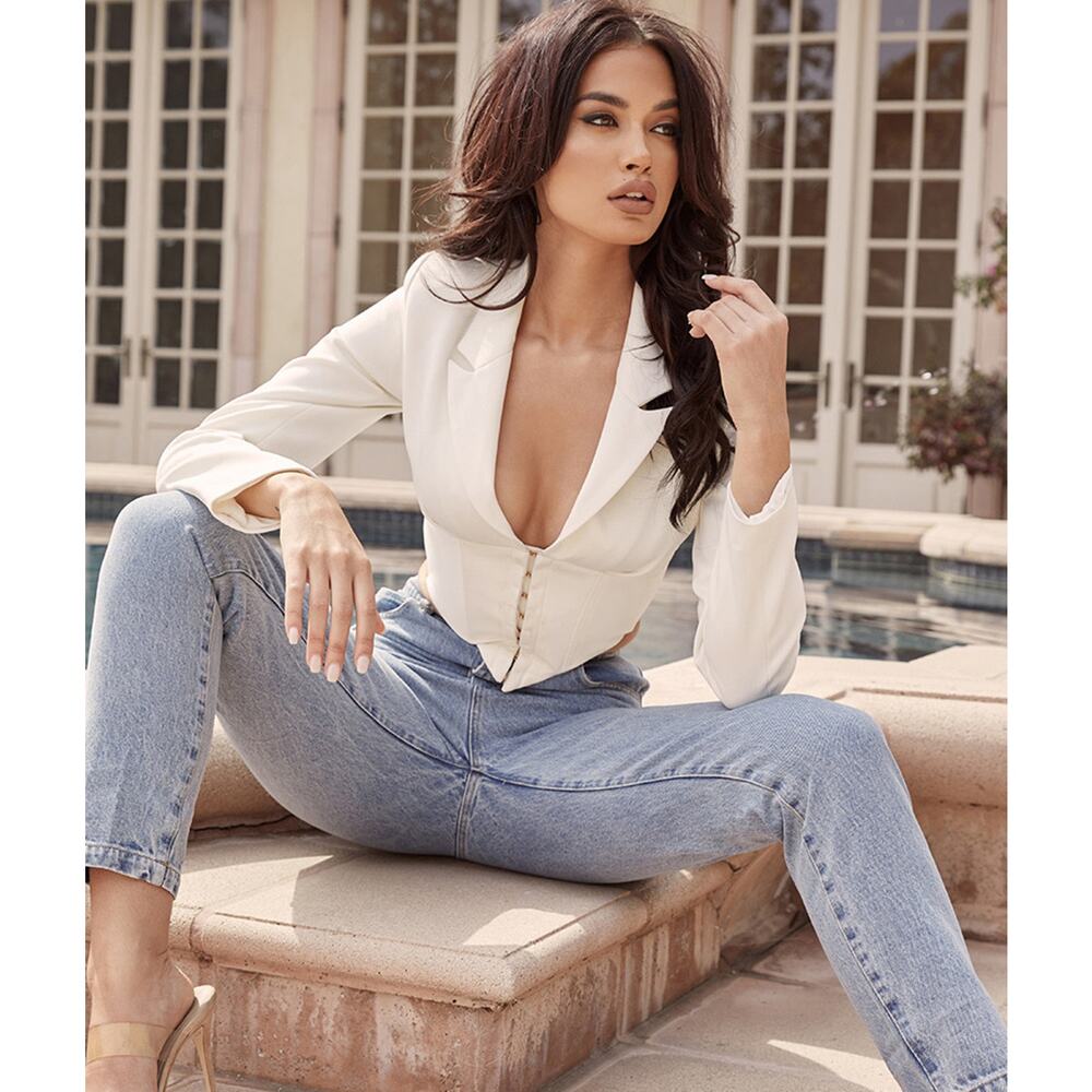 HouseofCB Isobel' White Waist Cinching Corset Jacket - XS - White